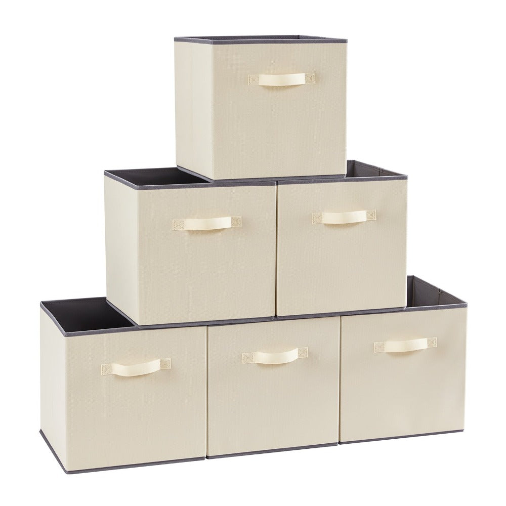 Collapsible Storage Cubes Set of 6 Foldable Fabric Bins Cube Storage Organizer Baskets for Laundry Rooms, Closets and Home Organization
