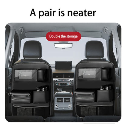Car Backseat Organizer with Foldable Table Tray & Tablet Holder – PU Leather Seat Back Protector Kick Mat