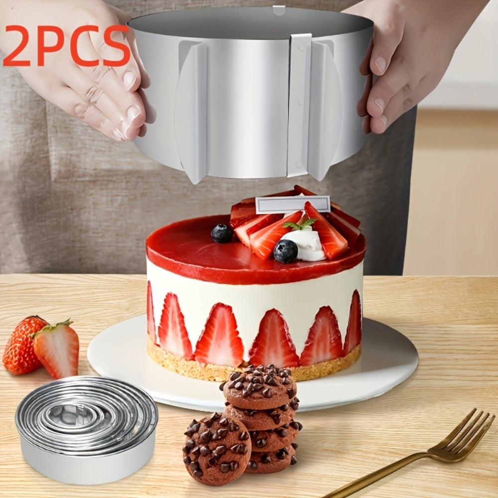 Adjustable Stainless Steel Cake Ring Mold 2-Pack, Retractable Round Mousse Cake Ring 6.3" to 11.8" Diameter