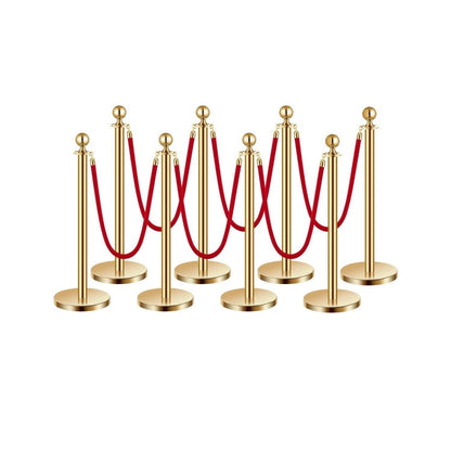 Stanchion Posts with Red Velvet Rope Set – Gold Crowd Control Barrier, for Home, Office and Event Organization