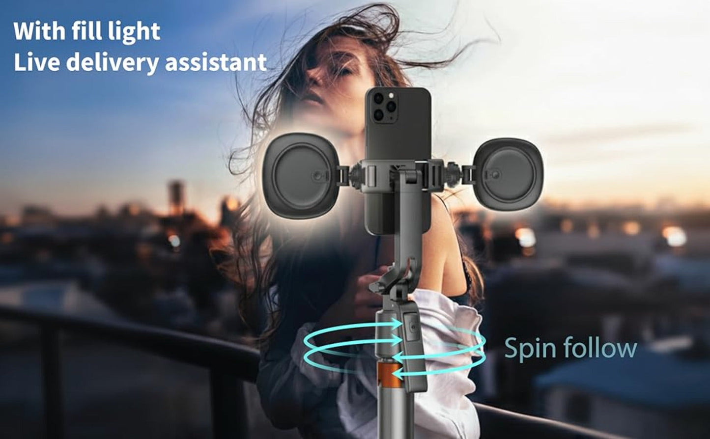 70-Inch Tracking Selfie Stick Tripod with Two Fill Lights, Floor Base, Remote and 1/4-Inch Mount