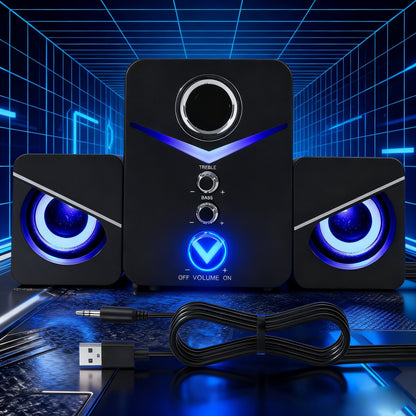 3-Piece Desktop Speaker System with Subwoofer | USB Powered PC Speakers, 3.5mm Audio Jack, Independent Bass & Treble Control