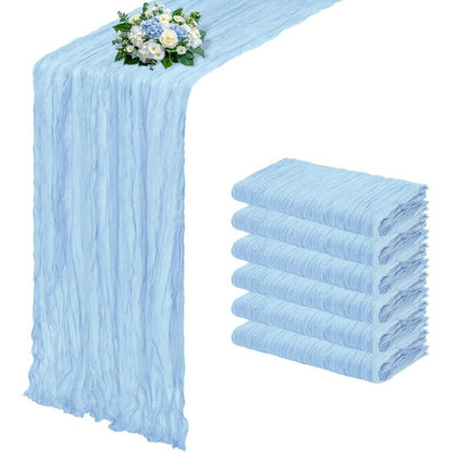 Six-Piece Cheesecloth Table Runner Set, 21.7 x 72.8 Inches Each in Nine Colors for Dining and Events