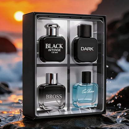 Perfume Gift Set for Men with Four 30ml Eau de Parfum Sprays in Black Box and Separate 1.5oz Body Mist