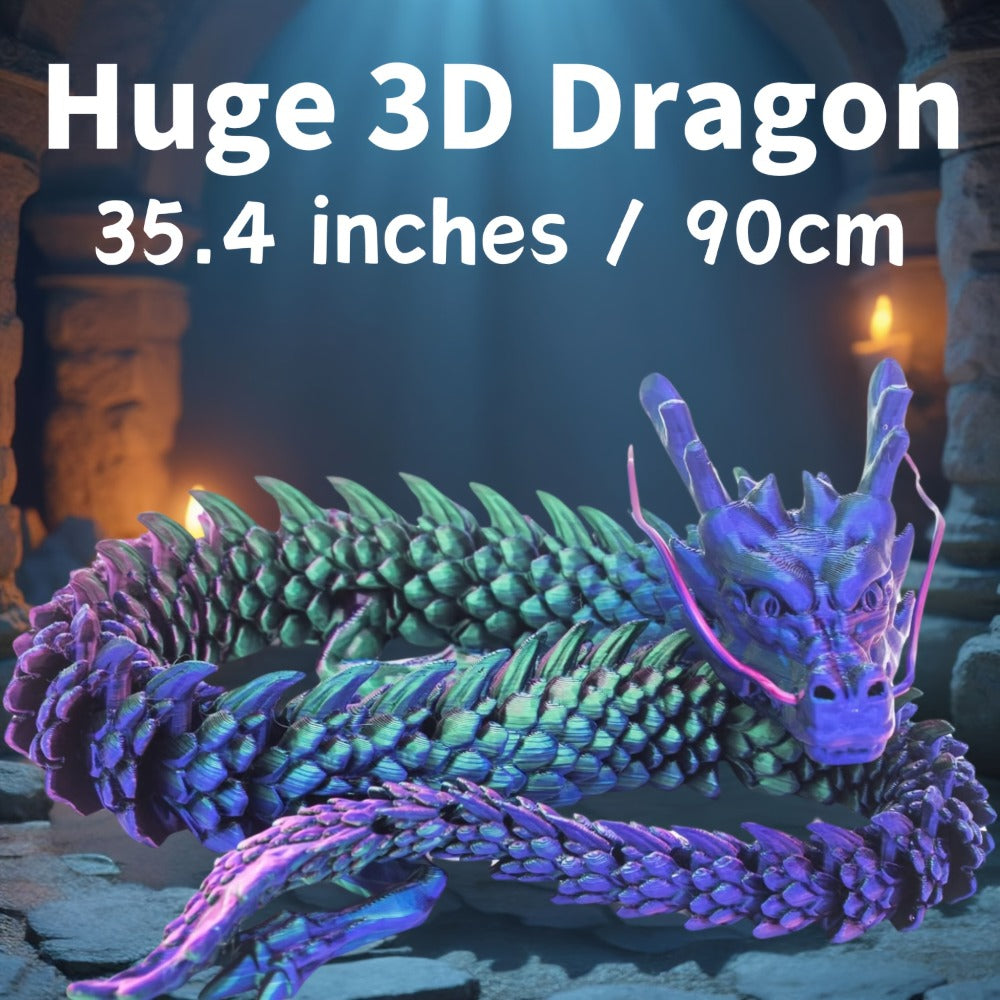 35.4-Inch Articulated Chinese Dragon Figurine with Movable Segments and Four Color Checkouts with Eyes