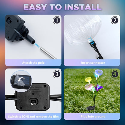 Solar Garden Light Fiber Optic Jellyfish Stakes 4-Pack with 7-Color LEDs and IP65 Rating for Outdoor Garden Decor