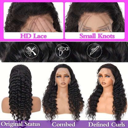Glueless Bob Wig Human Hair 13x4 Pre Cut Lace 200% Density Wear and Go Deep Wave Body Wave Pre, for Home, Travel and Salon Hair Styling