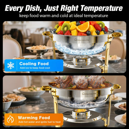 Gold Chafing Dishes Buffet Set 5QT Round Stainless Steel Food Warmer with Glass Lid Lid for Entryways, Bedrooms and Living Spaces