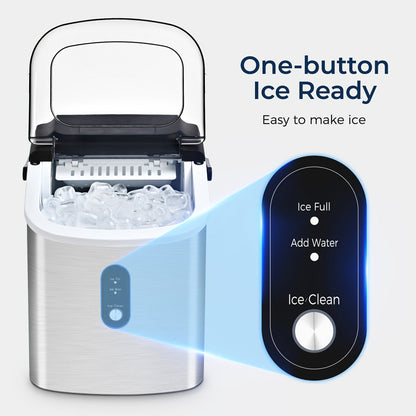 Portable Ice Maker Countertop – Bullet Ice Machine 26-29 Lbs Daily, 9 Ice Cubes in 6 Mins, Self-Cleaning, Quiet Under 45dB, with Handle