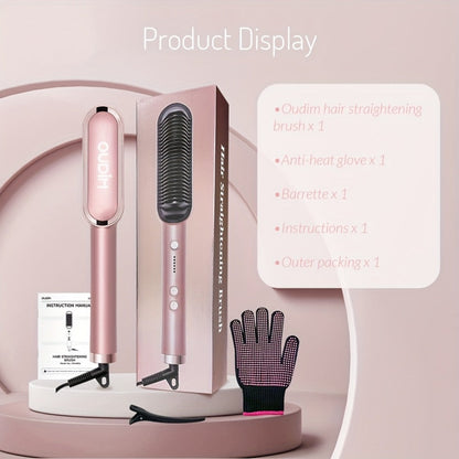 Hair Straightener & Curling Iron Set for Women, Flat Iron Straightening Brush, Anti-Scald, Precise Temperature Control