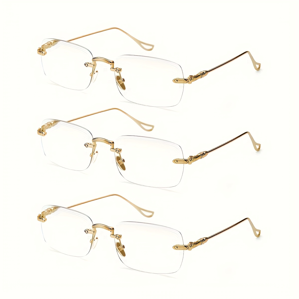 Reading Glasses – Three-Pair Rimless Metal Readers in Multiple Colors and Strengths with Multiple Strength and Color Options
