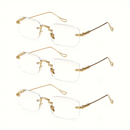 Reading Glasses – Three-Pair Rimless Metal Readers in Multiple Colors and Strengths with Multiple Strength and Color Options