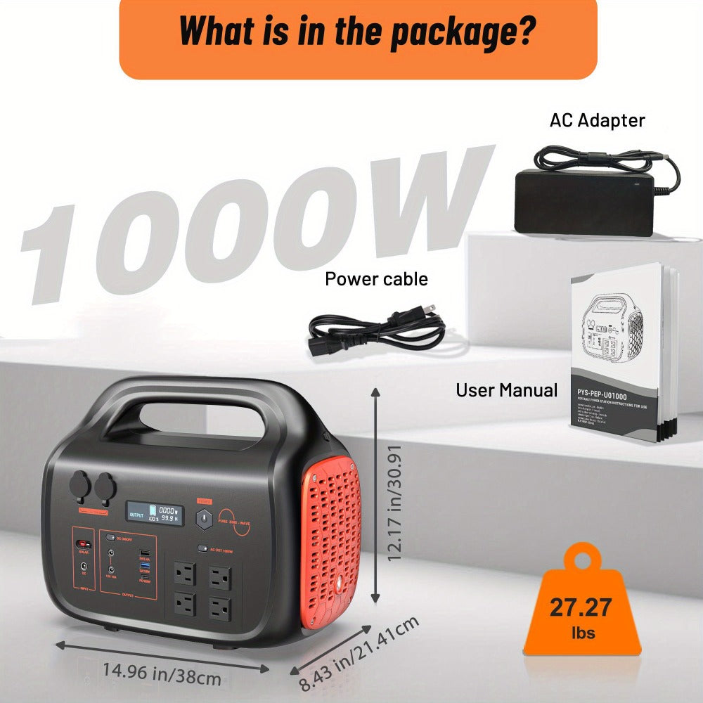 Portable Power Station 1075Wh/294Wh – 1000W/300W Solar Generator, Lithium Battery, 120V AC Outlet, for RV, Camping, Hiking