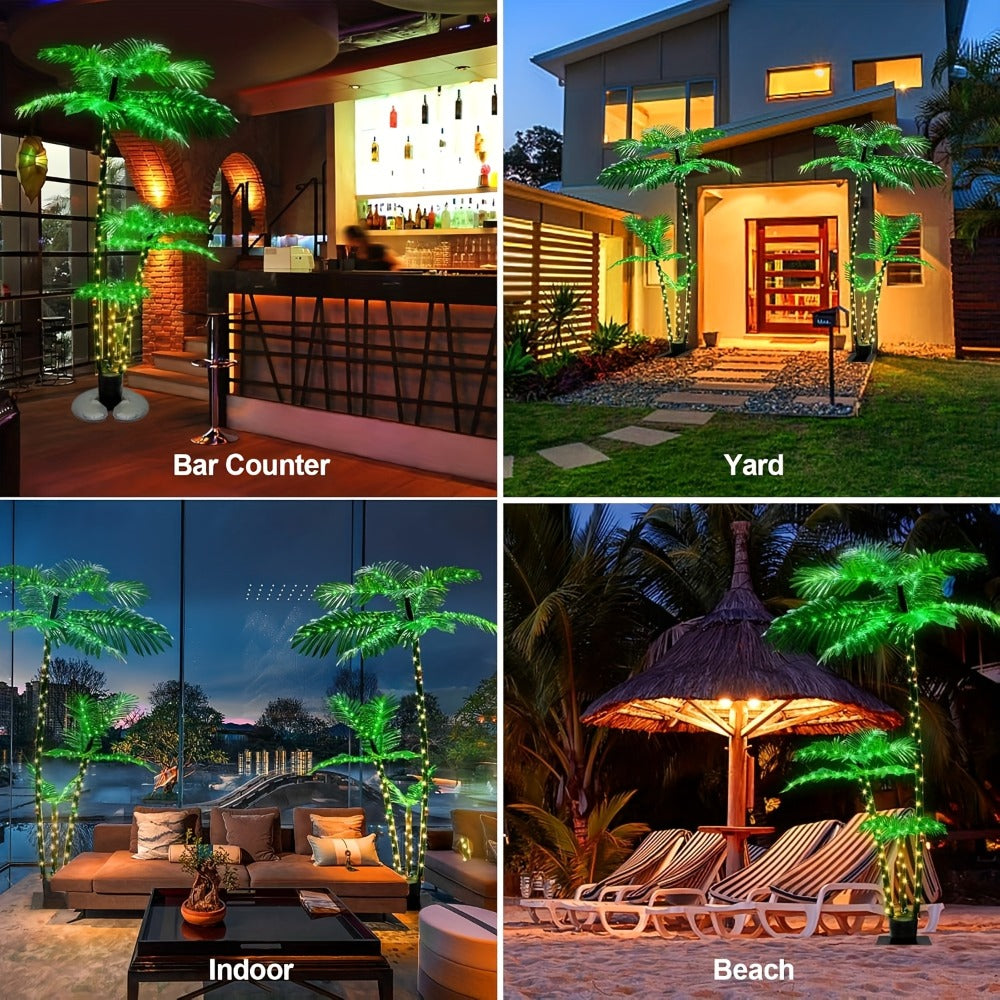 Solar Powered Artificial Palm Tree 7ft Triple Trunk 260 LED Lights 8 Modes Dimmable Timer for Entryways, Bedrooms and Living Spaces