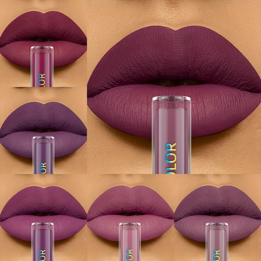 Matte Liquid Lipstick Set 6pcs Lip Glaze Non-Sticky Non-Drying Colorfast Velvet Finish, for Makeup, Travel and Everyday Vanity Use