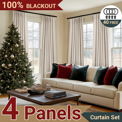 100% Blackout Curtains 4 Panels Faux Linen Textured Thermal Insulated Drapes – Room Darkening Window Curtains for Living Room Bedroom