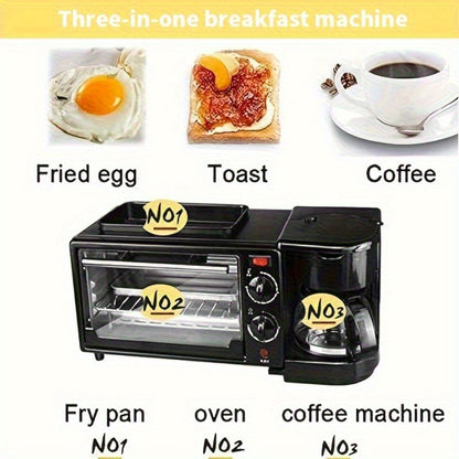 3-in-1 Breakfast Station Maker - Coffee Maker + Toaster + Frying Pan Combo, One-Touch Timing Fast Cooking