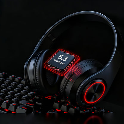 LED Light Over-Ear Wireless Headphones Deep Bass Subwoofer, Active Noise Cancelling Foldable Headset Bluetooth 5.3