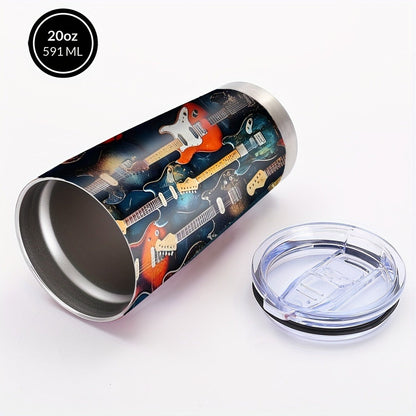 Insulated Tumbler 20oz Guitar Pattern Stainless Steel Travel Mug with Lid and Straw Double for Entryways, Bedrooms and Living Spaces