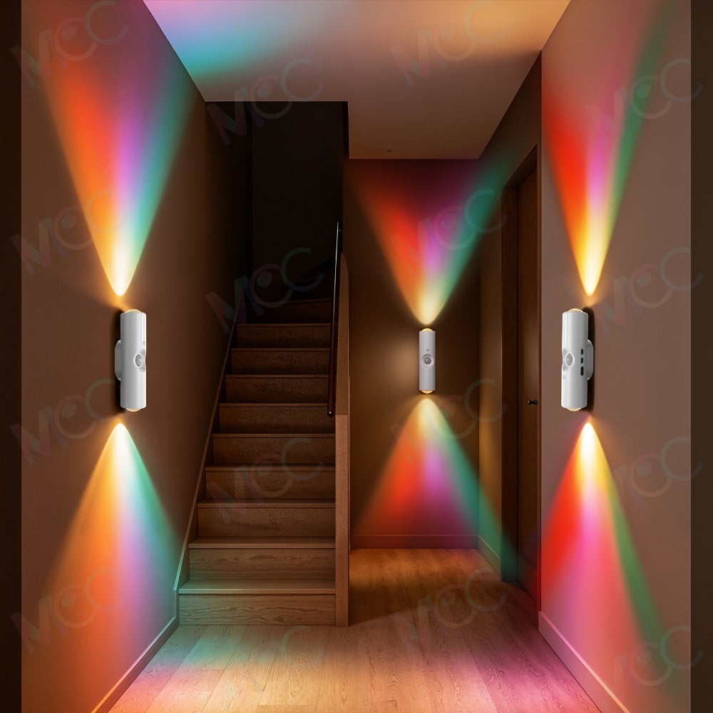 LED Magnetic Night Light Dual Voice & Motion Sensor, 9 Colors Dimmable, 665mAh Battery, Drill-Free Magnetic Install for Hallway