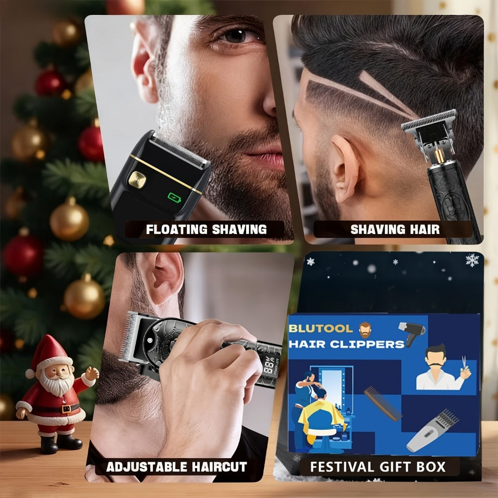 Men's Grooming Set USB Rechargeable Hair Clipper Electric Shaver Nose Ear Hair Trimmer for Everyday Face, Beard and Body Grooming