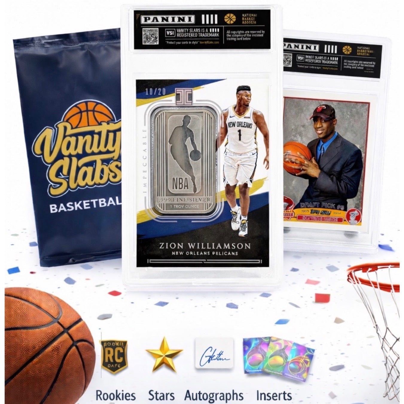 Sports Trading Cards, Basketball Vanity Slab with Black Label or Two-Slab Options for Display