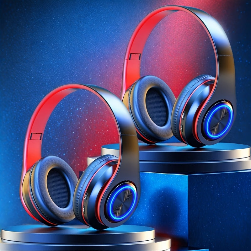 LED Light Over-Ear Wireless Headphones Deep Bass Subwoofer, Active Noise Cancelling Foldable Headset Bluetooth 5.3