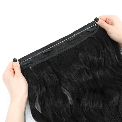 Invisible Wire Hair Extensions 22 Inch for Women – Transparent Fish Line 4 Clips Long Wavy Hairpiece for Thin Fine Hair