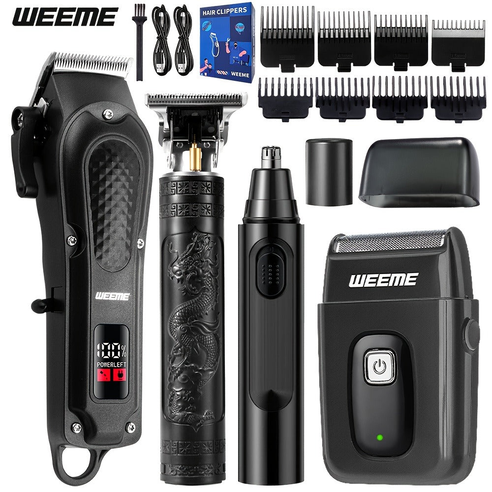 Men's Professional Hair Clipper and Trimmer Set Wireless USB Rechargeable Hair Cutting Kit for Hair and Beard Precise Grooming Gift for Dad