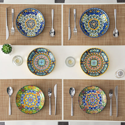 Bohemian Pasta Bowls Set of 6, 32 Oz Porcelain, Floral Pattern, Microwave &, VANCASSO for Entryways, Bedrooms and Living Spaces