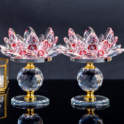 Lotus Candle Holder Pair with Faceted Crystal-Look Petals, 11cm Pedestal Form and Green, Purple, Blue or Pink Options