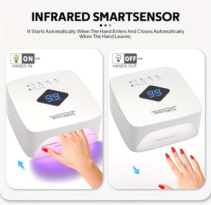 LED Nail Lamp Rechargeable HD Display Smart Nail Dryer Fast Cure All Gel Polish UV Light Cordless Portable Low Heat Mode Home Salon