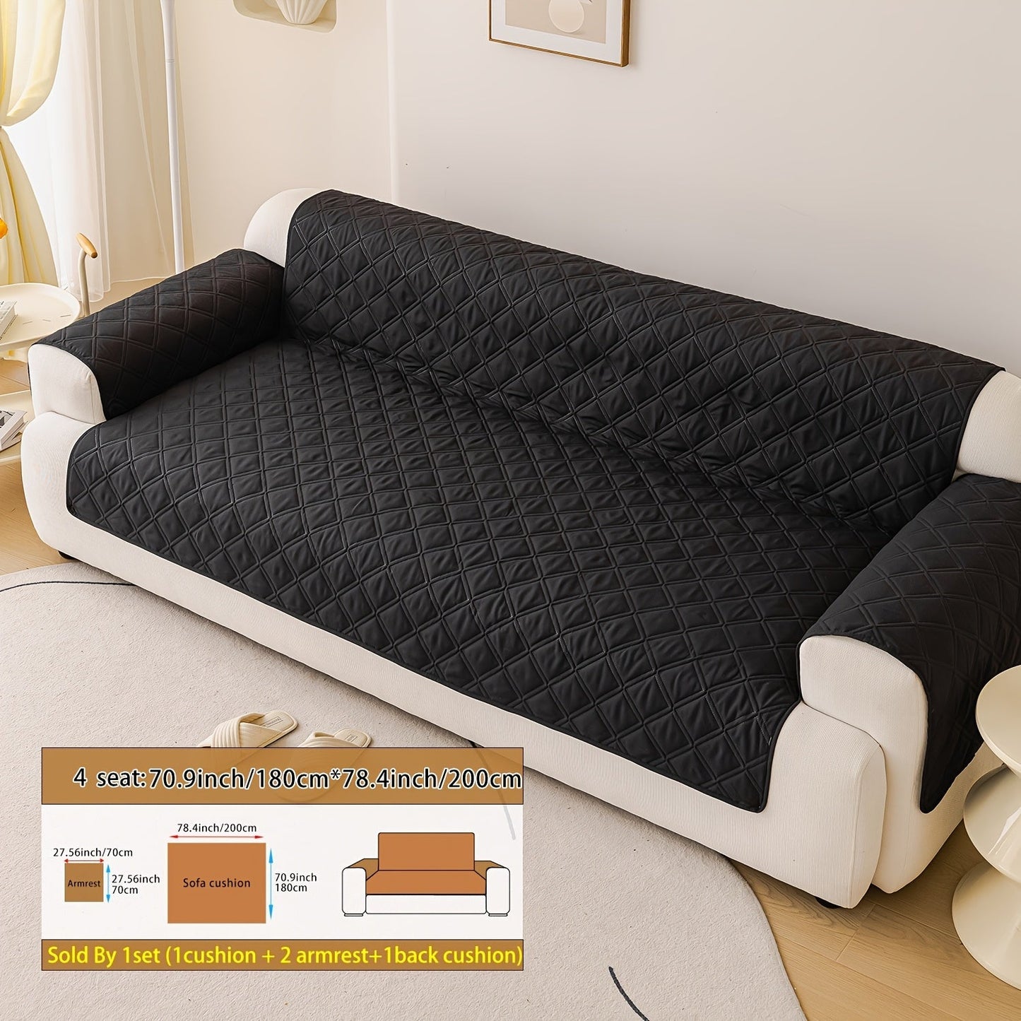 Sofa Cover Three-Piece Soundwave Embossed Set with Sofa Panel, Two Armrest Covers and Backing Mat