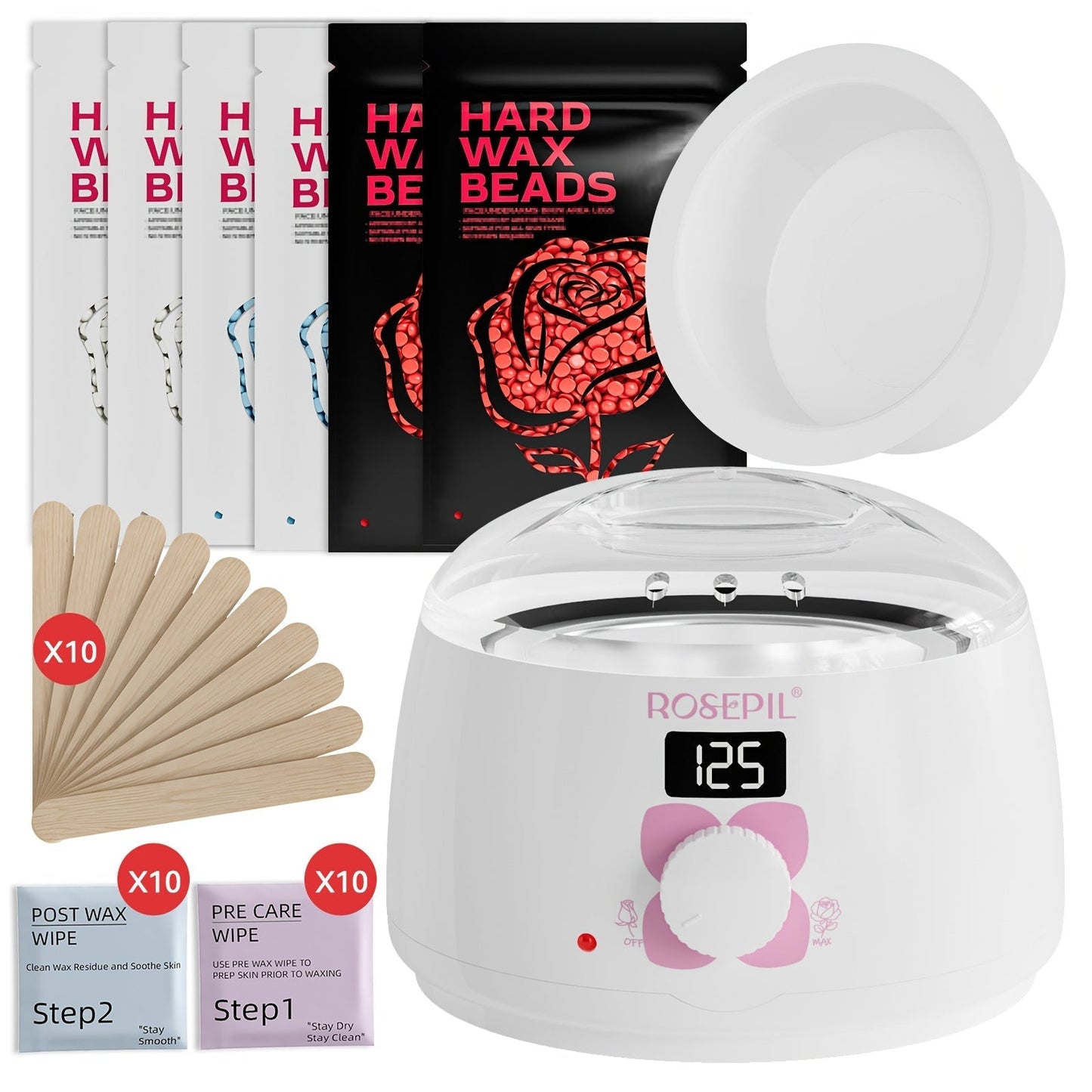 Wax Hair Removal Kit Digital Wax Pot with 6 Wax Bead Packets – Smart Temperature Control Salon-Grade Waxing Set for Body Bikini Face Legs