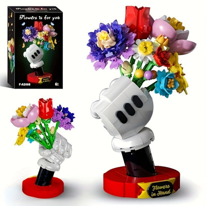 DIY Flower Bouquet Building Blocks Set with Display Stand – Multicolor Brick Flower Maker Home Decor Never Wilts Mother's Day Valentine's