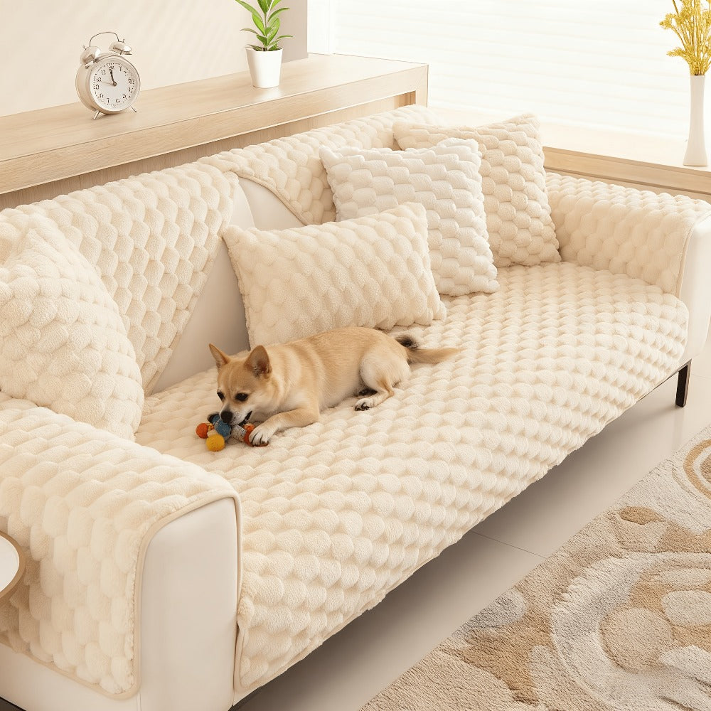 Sofa Cover 35.5-Inch Fuzzy Polyester Single-Piece Pad with Silicone-Dot Backing for 2 to 4 Seats