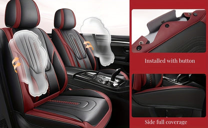 Contoured Front Car Seat Cushion Covers with Headrest Pads in Four Two-Tone Color Option Sets