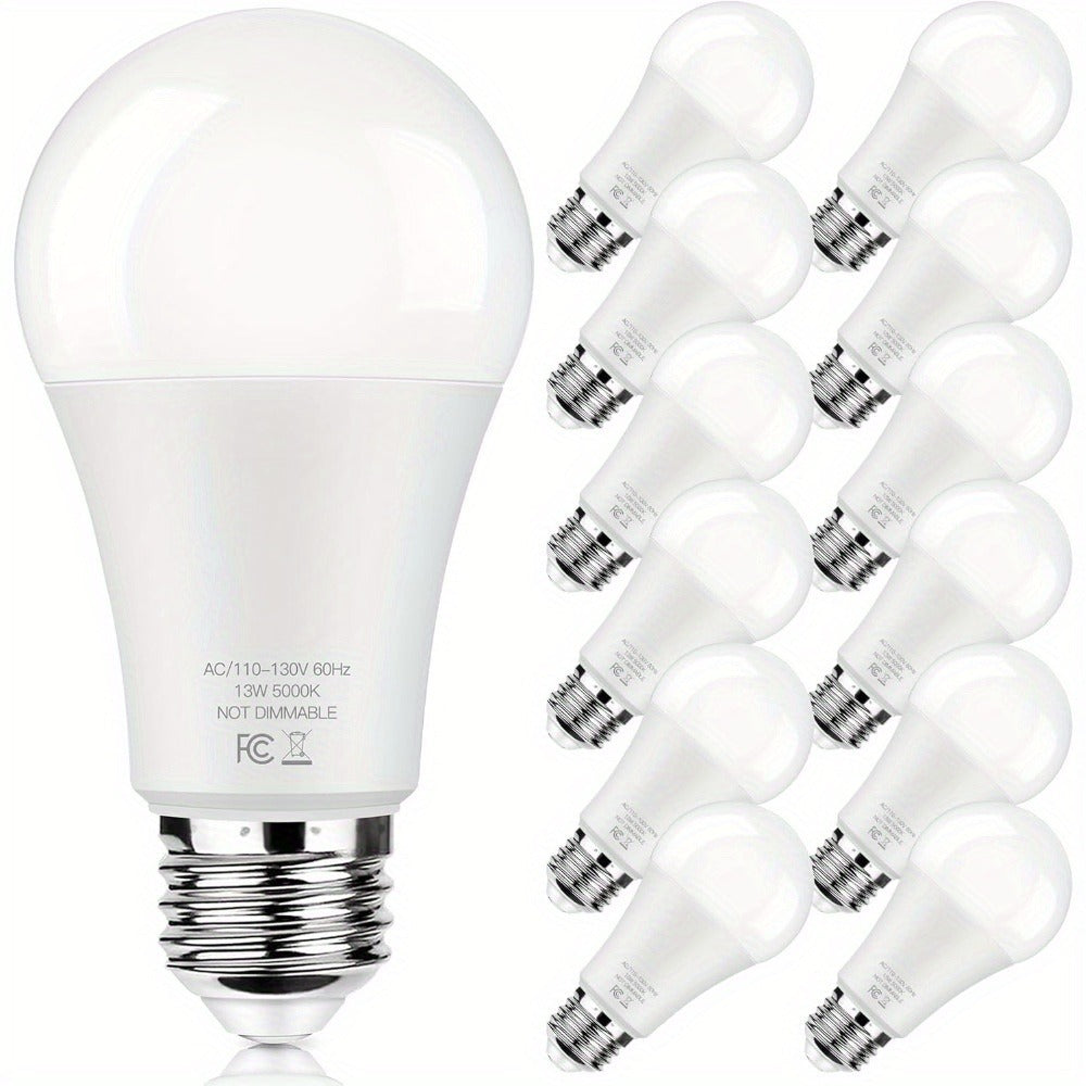 A19 LED Light Bulbs with E26 Base, 13W 1500-Lumen Rating, 3000K or 5000K Light in 12- or 24-Count Packs