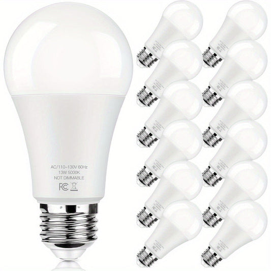 A19 LED Light Bulbs with E26 Base, 13W 1500-Lumen Rating, 3000K or 5000K Light in 12- or 24-Count Packs