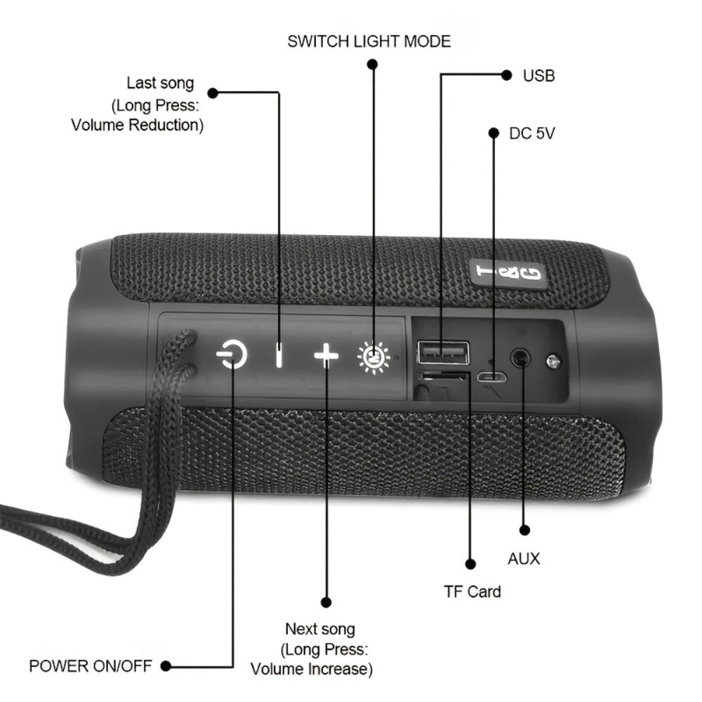 TG227 Portable Bluetooth Speaker with LED Breathing Light, TWS Stereo Sound, USB-C Rechargeable, Wireless Speaker for Outdoor Camping