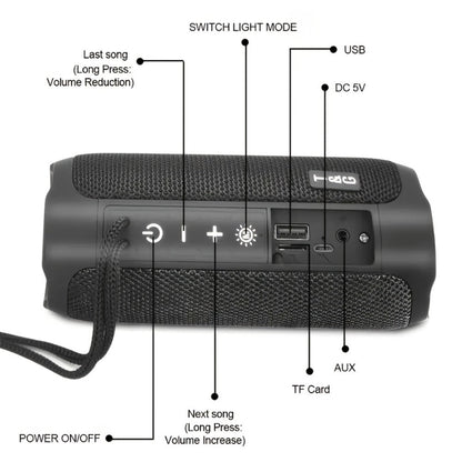 TG227 Portable Bluetooth Speaker with LED Breathing Light, TWS Stereo Sound, USB-C Rechargeable, Wireless Speaker for Outdoor Camping