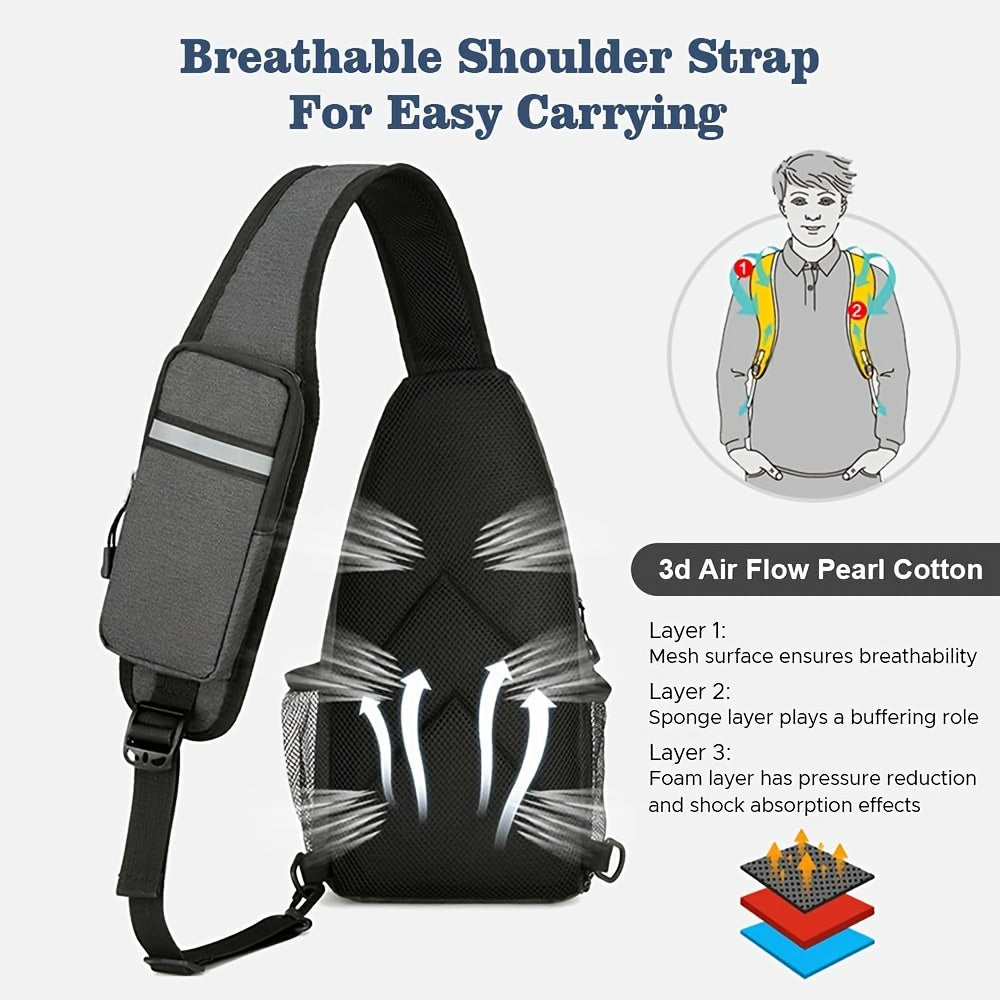 Sling Bag Two-Pack in Dark Gray and Light Gray Oxford Cloth with Crossbody Chest Carry and Zippers