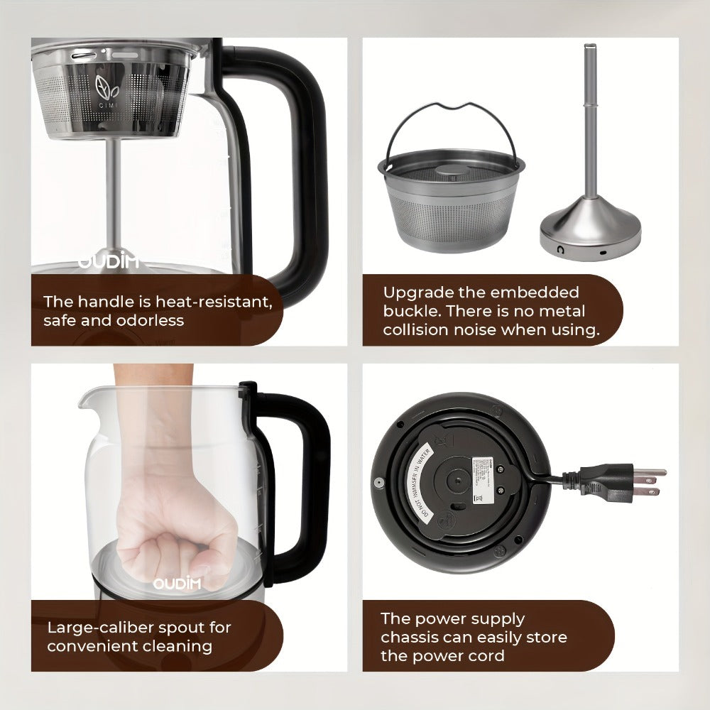 OD-T1206 Glass Coffee Maker and Tea Brewer with 1.2L Capacity, 600W Rating and Keep-Warm Control