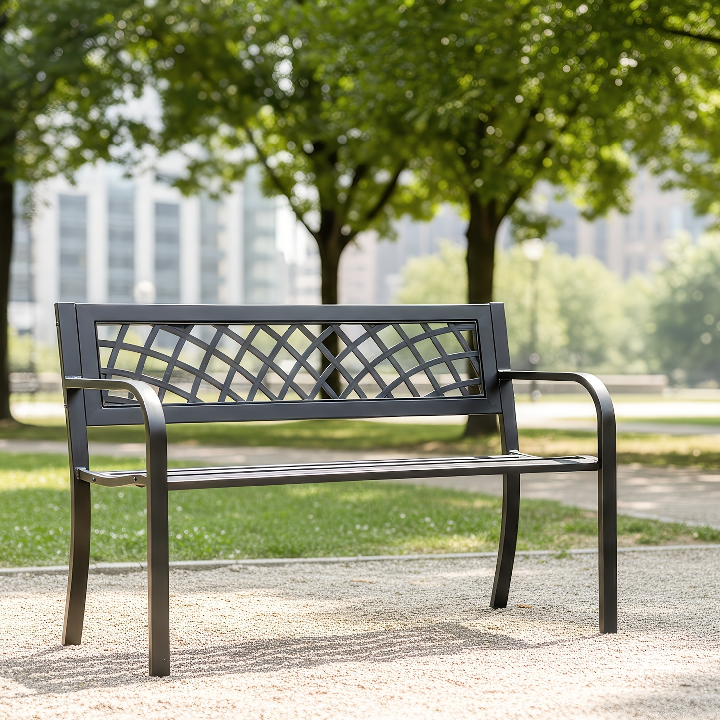 Garden Bench Outdoor Solid Black Metal Frame Patio Seating Park Bench for Backyard Lawn Porch Entryway for Garden, Patio and Yard Use