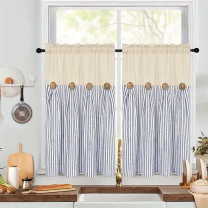 Semi Sheer Curtains Bohemian Linen Cotton Patchwork Grommet Top Window Drapes for Bedroom Living Room Kitchen Bathroom Cafe