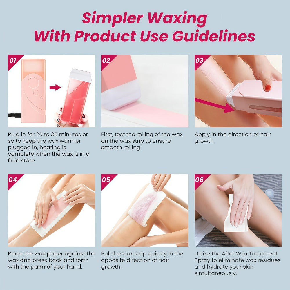 Roll On Wax Kit 105 Piece Complete Home Waxing Set – 2 Roll On Wax Rollers, Wax Warmer, 100 Waxing Strips, Lavender Oil & Pre-Post Spray