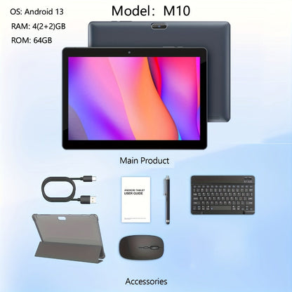 Android Tablet 10-Inch 2-in-1 with 1280x800 IPS Display, 64GB Internal Storage and Keyboard Bundle Options