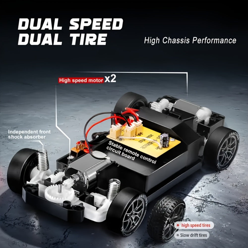 Alloy RC Drift Car 1:24 Scale 4WD 28KM/H with Drift Tires LED Lights Barricades & 2 Batteries