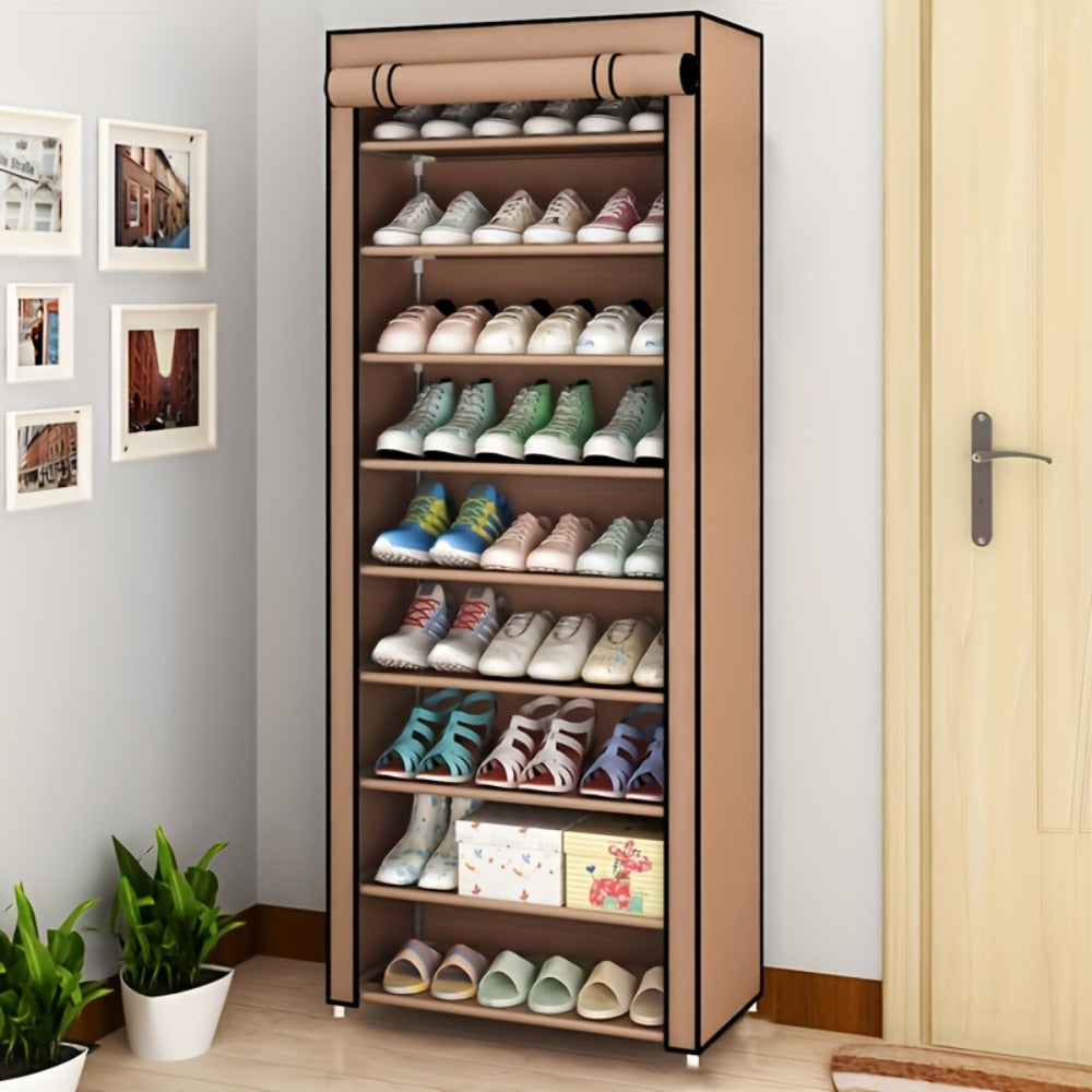 Shoe Rack 10-Layer Portable Cabinet for Up to 50 Pairs with Nonwoven Dust Cover and Steel Frame