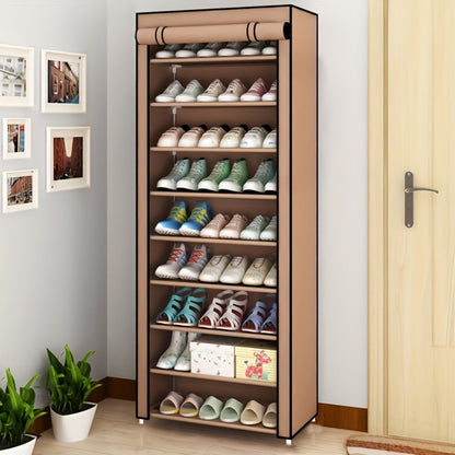 Shoe Rack 10-Layer Portable Cabinet for Up to 50 Pairs with Nonwoven Dust Cover and Steel Frame